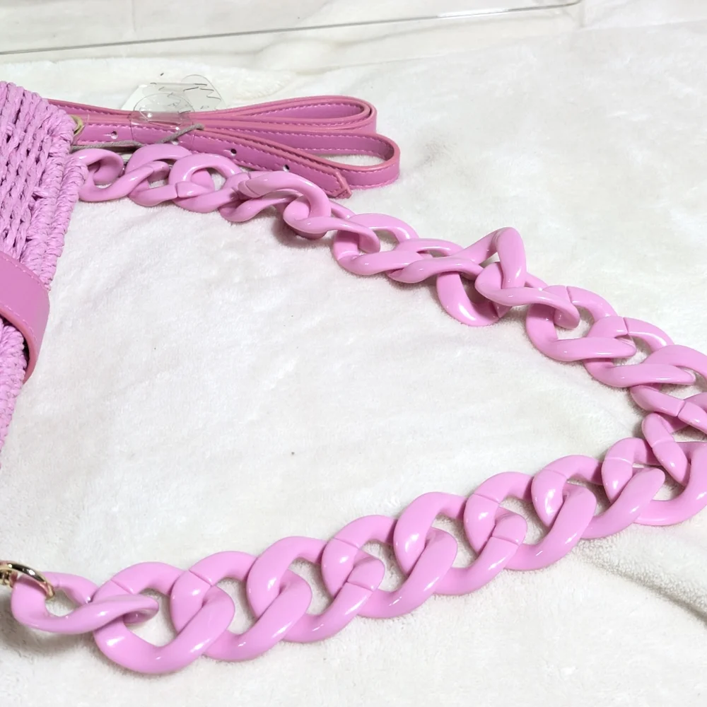 NWT A New Day Target Pink Straw Bag Crossbody and Chain Strap Easter Barbiecore - Picture 9 of 13